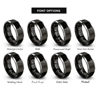font options for inside engraving on black & grey pickaxe rings
