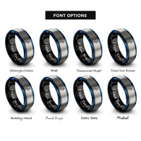 font options for inside engraving on black & blue & grey pickleball ball paddle rings