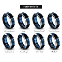 font options for inside engraving on blue & gray pickleball ball paddle rings