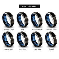 font options for inside engraving on black & blue & gray pickleball net rings