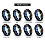 font options for inside engraving on black & blue & gray pickleball paddle ball rings