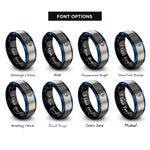 font options for inside engraving on black & blue & gray pickleball paddle ball rings