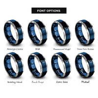 font options for inside engraving on blue & grey pickleball paddle ball rings