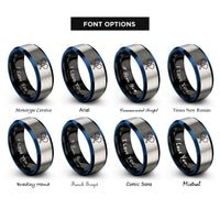font options for inside engraving on black & blue & grey pickleball paddles rings