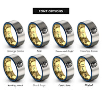 font options for inside engraving on gold & blue & gray picnic basket rings