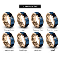 font options for inside engraving on rose gold & blue picnic basket rings