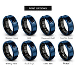 font options for inside engraving on black & blue pie chart rings