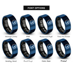 font options for inside engraving on black & blue pie chart rings