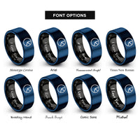 font options for inside engraving on black & blue pie chart rings