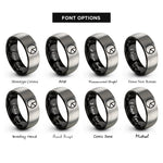 font options for inside engraving on black & grey pie chart rings