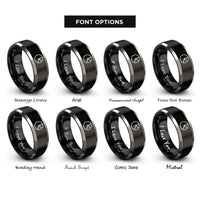 font options for inside engraving on black & gray pie chart rings