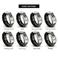 font options for inside engraving on black & silver pie chart rings