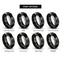 font options for inside engraving on black & grey piebald mouse rings