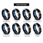 font options for inside engraving on black & blue & grey pier silhouette rings