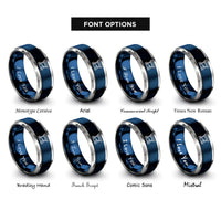 font options for inside engraving on blue & grey pier silhouette rings
