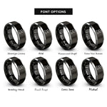 font options for inside engraving on black & silver pin cushion rings