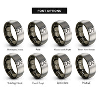 font options for inside engraving on gunmetal & gray pin cushion rings