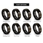 font options for inside engraving on gunmetal & black pine cone rings