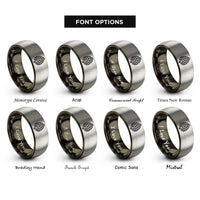 font options for inside engraving on gunmetal & silver pine cone rings