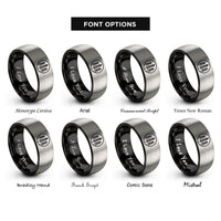 font options for inside engraving on black & gray pine forest circle rings