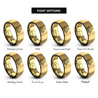 font options for inside engraving on black & gold pine forest silhouette rings