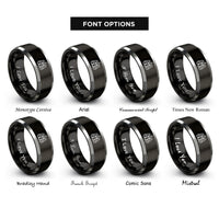 font options for inside engraving on black & gray pine forest silhouette rings