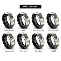 font options for inside engraving on black & silver pine forest silhouette rings