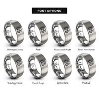 font options for inside engraving on silver pine forest silhouette rings