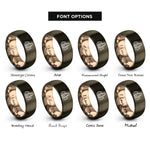font options for inside engraving on gunmetal & rose gold pine forest silhouette rings