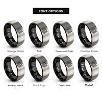font options for inside engraving on black & silver pine reflection rings