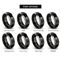 font options for inside engraving on black & grey pine reflection rings