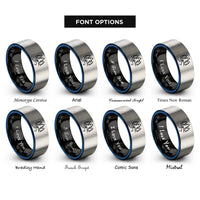 font options for inside engraving on black & blue & grey pine trees rings