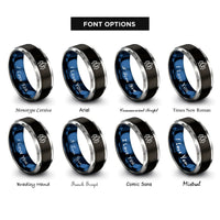 font options for inside engraving on black & blue & gray pine trees rings