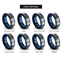 font options for inside engraving on blue & grey pineapple icon circle rings