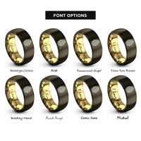 font options for inside engraving on gunmetal & gold pinecone rings