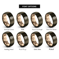 font options for inside engraving on gunmetal & rose gold pinecone rings