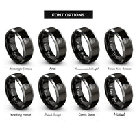 font options for inside engraving on black & silver pipe array rings