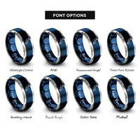 font options for inside engraving on blue & silver pipeline rings