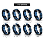 font options for inside engraving on blue & silver pipette rings