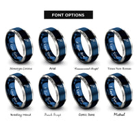 font options for inside engraving on blue & silver pipette rings