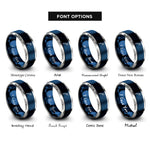 font options for inside engraving on blue & silver pipette dropper rings
