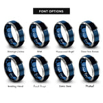 font options for inside engraving on blue & silver pipette dropper rings
