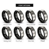 font options for inside engraving on black & silver piping bag rings
