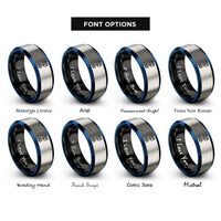font options for inside engraving on black & blue & gray piston rings
