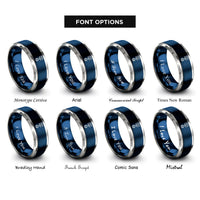 font options for inside engraving on blue & gray piston rings