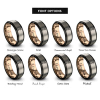 font options for inside engraving on black & rose gold & gray piston rod rings