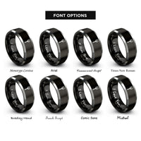 font options for inside engraving on black & grey pitchfork rings