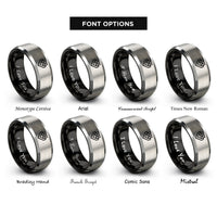 font options for inside engraving on black & silver pixel grid rings