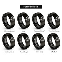 font options for inside engraving on black pixel heart rings
