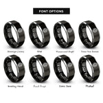 font options for inside engraving on black & silver pixel world pattern rings